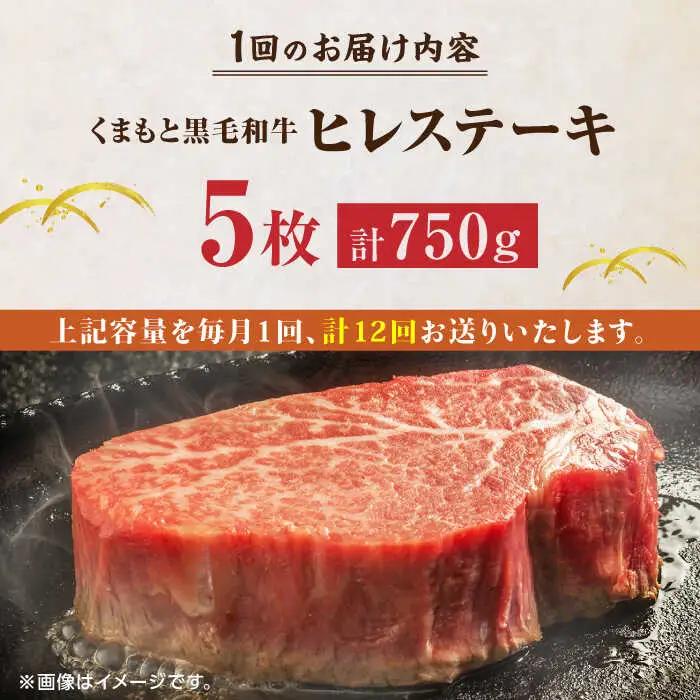 【12回定期便】くまもと黒毛和牛 ヒレステーキ 計750g（5枚）【馬刺しの郷 民守】 熊本 和牛 ステーキ ヒレ  [ZBL111]