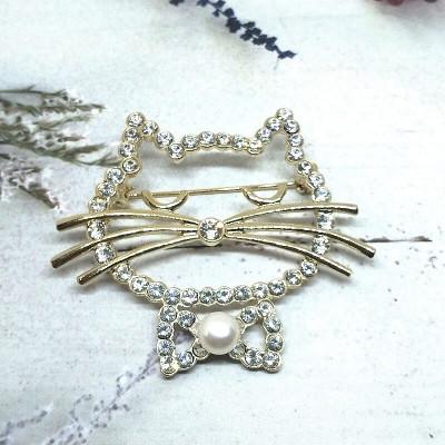 ふるさと納税 伊勢市 ブローチ・大きなネコ(淡水本真珠・ボタン)G 1969