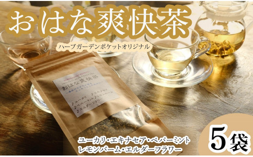 ハーブティー おはな爽快茶 5袋 ユーカリ ペパーミント エルダーフラワー エキナセア レモンバーム アイスティー デザート クッキー ティー ハーブ園 ブレンドティー ハーブ おやつ ケーキ クッキー プレゼント ギフト 贈物 贈り物 千葉県 銚子市 ハーブガーデンポケット