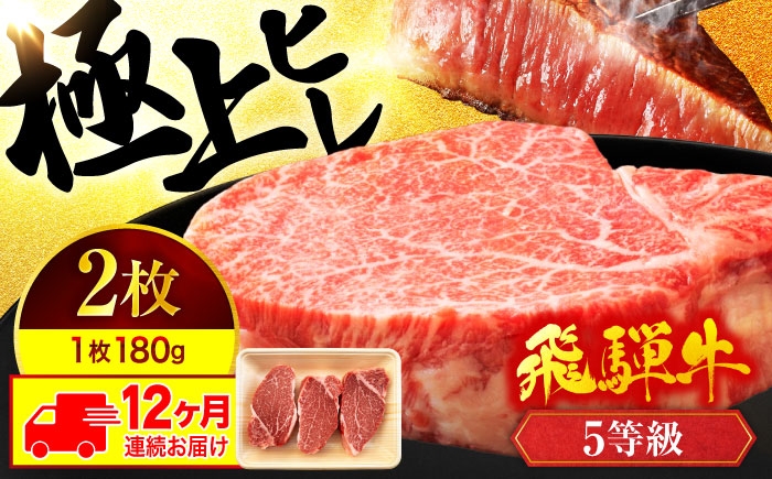 
                  飛騨牛 ヒレ 【12回定期便】ステーキ 180g×2枚 A5ランク【有限会社マルゴー】ヒレ肉 和牛 霜降り [MBE010]
                