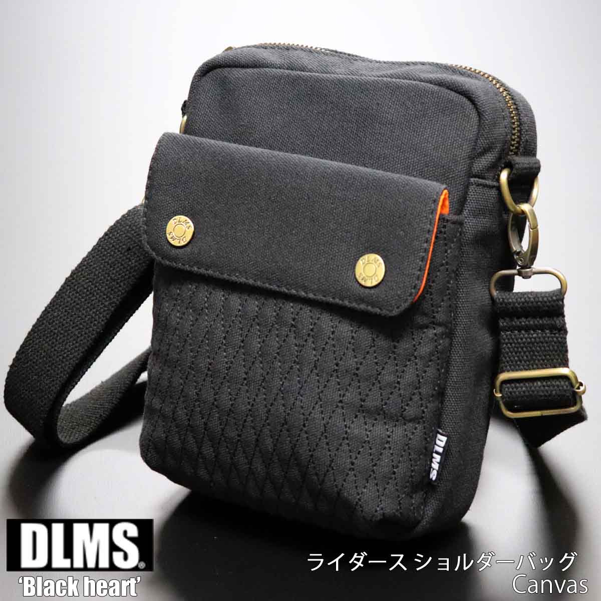 【ふるさと納税】DLMS ミニショルダーバッグ Black heart 　キャンバス生地 WZ008-2　 斜め掛け 斜め掛けバッグ 肩掛け 収納多い 黒 バッグ ブラック シンプル アウトドア 旅行 男女兼用 カバン ブランド メンズ レディース カバン 日用品 送料無料 WZ008