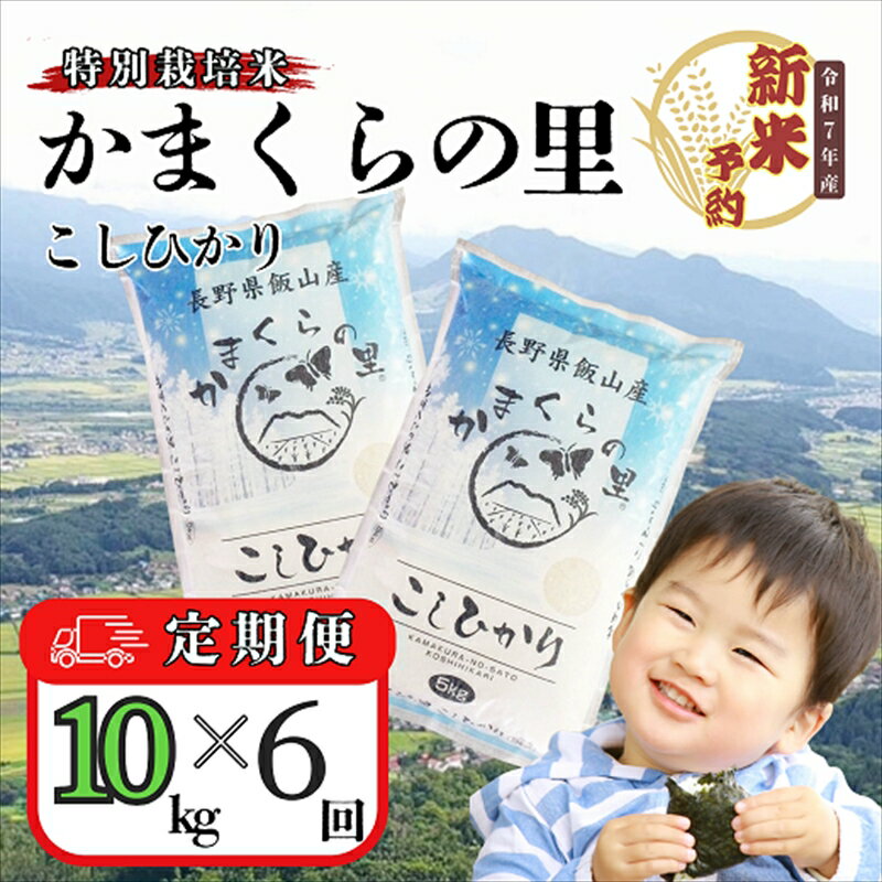 【ふるさと納税】【先行予約】【定期便6回】かまくらの里コシヒカリ　10kg（5kg×2袋）(7-5A)＜出荷開始：2025年10月～＞【 白米 新米 長野県 飯山市 ギフト プレゼント 父の日 母の日 敬老の日 記念品 お歳暮 御歳暮 定期便 予約 こしひかり 贈り物 】