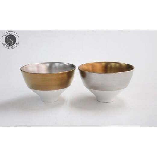 ARITA PORCELAIN LAB (アリタポーセリンラボ) ゴールド&プラチナ ツートンペア段付飯碗 有田焼 茶碗 モダン 小鉢 ボウル スタイリッシュ cg021