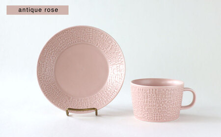 【波佐見焼】PATTERNED PLATE・MUG ペア 4点セット squall gray + antique rose　【BIRDS’ WORDS】[CF085]