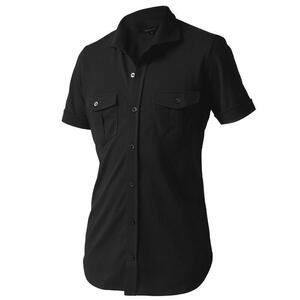 DJS-003 decollouomo メンズパイロットシャツ半袖（生地／コンコルド）スモーキーブラック／Mサイズ