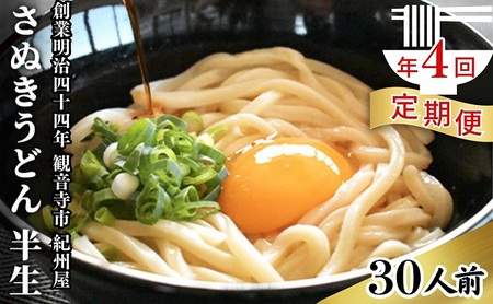 うどん さぬきうどん 半生 香川県産 うどん【30人前 3人前×10袋】【定期便年4回】