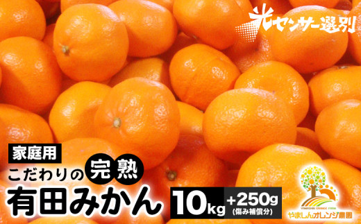 ＼光センサー選別／こだわりの完熟有田みかん 10kg＋250g(傷み補償分) 【ご家庭用】サイズ混合 有機質肥料100%◆ ｜ ふるさと納税 ミカン ※2025年11月中旬～2026年1月上旬頃に順次発送予定 ※北海道・沖縄・離島への配送不可