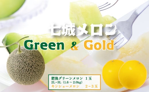 七城メロンGreen&Goldセット 肥後グリーン1玉とキンショーメロン2～3玉 【2024年5月上旬～6月下旬発送予定】