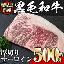 【ふるさと納税】鹿児島県産黒毛和牛厚切りサーロイン(500g) タレ 調味料付き！ 黒毛和牛 和牛 赤身 牛肉 肉 サーロイン 厚切り ステーキ 冷蔵 国産 たれ 塩ニンニク わさび ステーキ用 アルミホイル トング 付き 【1129】