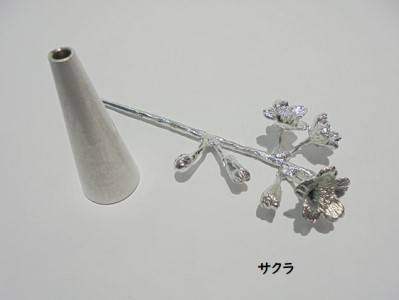 錫花と小さな花器プチフルール＆バーズセット（シルバー） ユリ