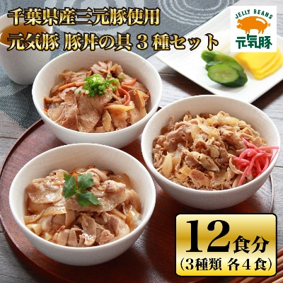 【千葉県多古町産】元気豚　豚丼の具 3種セット(3種合計12食入り)【配送不可地域：離島・沖縄】【1223561】