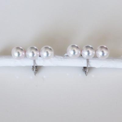 ふるさと納税 志摩市 志摩産 あこや真珠 6.5-7ミリ 3粒ラインパール シルバーイヤリング |  | 01