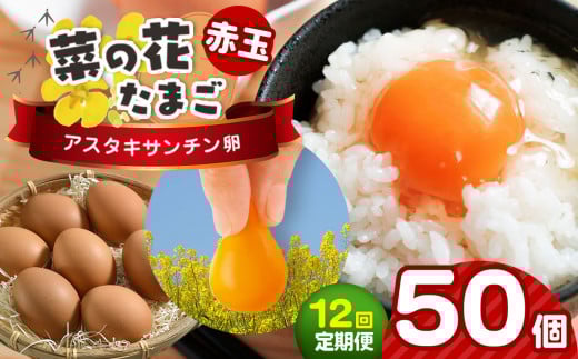 《全12回定期便》 新鮮 【 赤玉 50個 】君津市産 菜の花エッグ アスタキサンチン 菜の花たまご | 卵 たまご タマゴ　鶏卵 玉子 赤 こだわり 卵かけご飯 たまご焼き オムレツ とろける お菓子作り 新鮮 食卓 オススメ 千葉県 君津市 きみつ