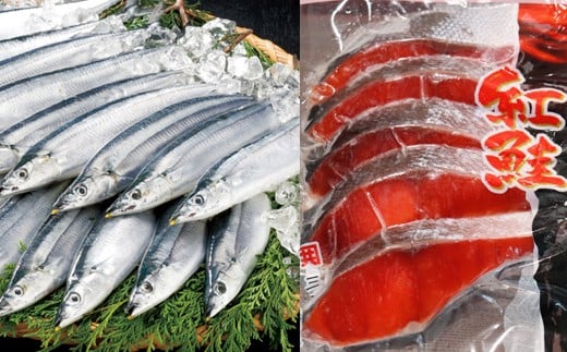 C-70015【12/21まで年内配送】 甘塩紅鮭5切×4P ・冷凍生さんま5尾入×4Pセット