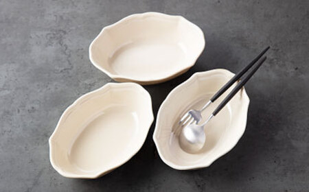 【美濃焼】fiorire-フィオリーレ-オーバルボウル3点セット（ivory）【Felice-フェリーチェ-藤田陶器】[MBX119]