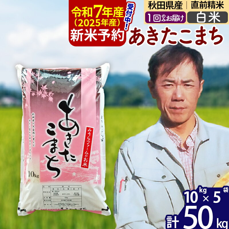 【ふるさと納税】※令和7年産 新米予約※秋田県産 あきたこまち 50kg【白米】(10kg袋)【1回のみお届け】2025年産 お米 みそらファーム