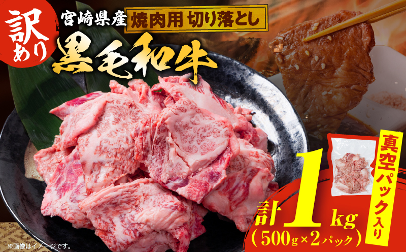 訳あり 宮崎県産 黒毛和牛 焼肉用 切り落とし 計1kg 肉 牛肉 和牛 ワケアリ 不揃い 国産 冷凍 BBQ バーベキュー キャンプ おすすめ おかず おつまみ お弁当 炒め物 ビーフシチュー カレー お祝い 記念日 宮崎県 日南市 送料無料_DA56-25
