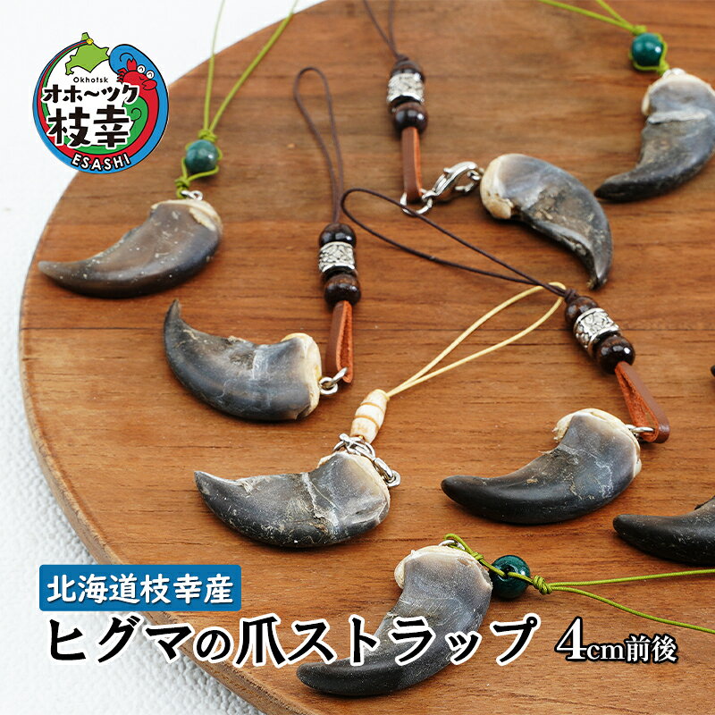 【ふるさと納税】北海道枝幸産 ヒグマの爪ストラップ 4cm前後 くま 熊 ヒグマ 羆 アクセ スマホファッション小物 アクセサリー 民芸品 工芸品 伝統技術