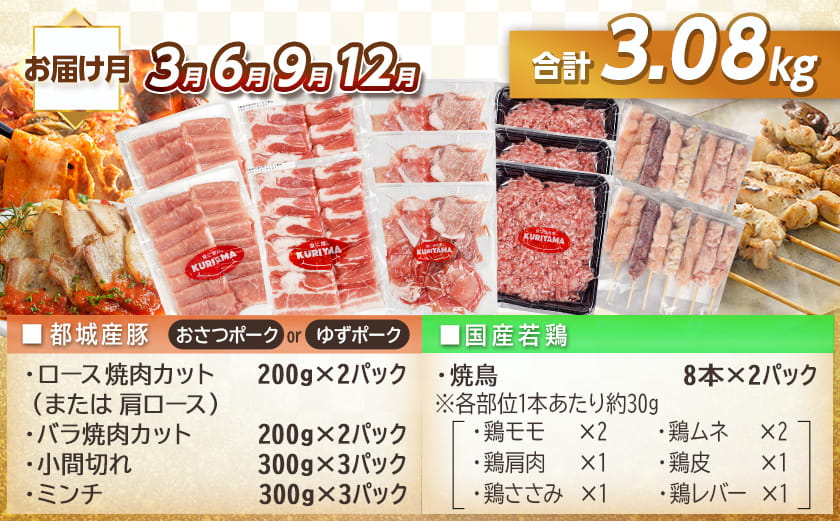 ≪隔月3回お届け≫「おさつポーク又はゆずポーク」&鶏バラエティ定期便_T54-3-1402