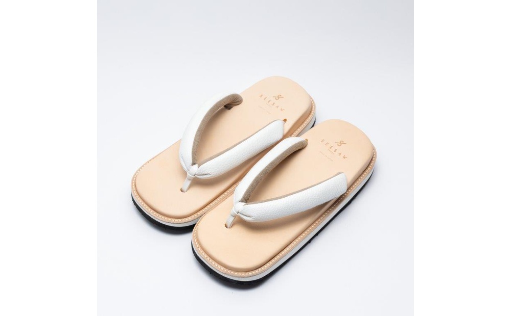 レザー雪駄サンダル　サン駄（江戸前ｓａｎｄａｌ）(カラー：white×natural、サイズ：1(24cm～25.5cm)) white×natural 1(24cm～25.5cm)