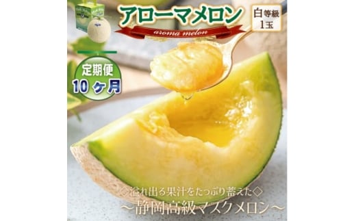 ＜毎月定期便＞アローマメロン1玉(約1.0kg以上/玉)＜静岡高級マスクメロン＞　全10回【4071900】