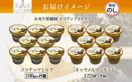 無地熨斗 ドリアン アイスクリーム 2種 計16個 ココナッツミルク キャラメル アーモンド カップアイス スイーツ お菓子 ソフトクリーム おやつ デザート ご当地アイスセット 詰め合わせ お取り寄