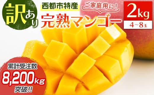 訳あり「ご家庭用」宮崎県西都市産完熟マンゴー2kg ＜2-95＞宮崎マンゴー【先行予約】2026年発送 宮崎完熟マンゴー 果物 フルーツ 甘い