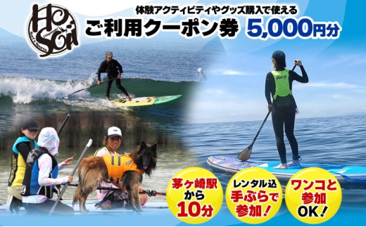 HosoiiSurf＆Sports クーポン券 5000円分 サーフィン SUP 体験 休日 夏休み 海 ビーチ 犬と一緒 駅チカ夏 SUP釣り サーフボード チケット 神奈川県 茅ヶ崎市