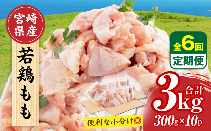 【隔月発送】【6回定期便】宮崎県産 若鶏もも肉 300g×10P 計3kg 鶏 鶏肉 若鶏 モモ肉 鶏モモ からあげ チキン南蛮 焼き鳥 シチュー カット済 真空パック