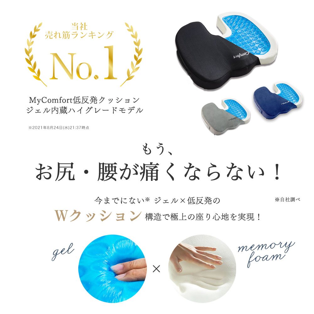 MyComfort 低反発ジェルクッション1個 グレー