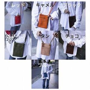 【minca】 全6色 栃木レザーのスマホショルダー /レッド