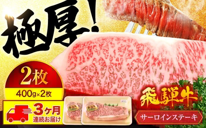 
【3回定期便】＜ボリューム満点！高級A5ランク＞ 飛騨牛 サーロイン ステーキ 400g×2枚【有限会社マルゴー】和牛 霜降り サーロイン [MBE021]
