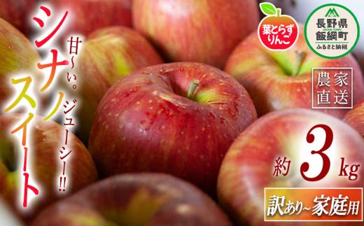 りんご 葉とらず シナノスイート 家庭用 〜 訳あり 3kg フレッシュフルーツミカズキ 沖縄県への配送不可 2025年10月中旬頃から2025年10月下旬頃まで順次発送予定 令和7年度収穫分 傷 不揃い リンゴ 林檎 果物 フルーツ 信州 長野 12000円 予約 農家直送 長野県 飯綱町 [1650]