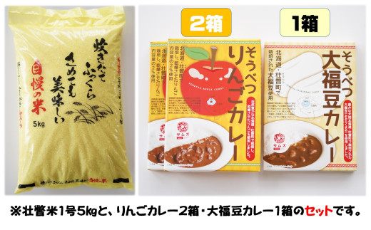 北海道壮瞥産 お米とレトルトカレー2種(リンゴ2箱・大福豆1箱) SBTA046