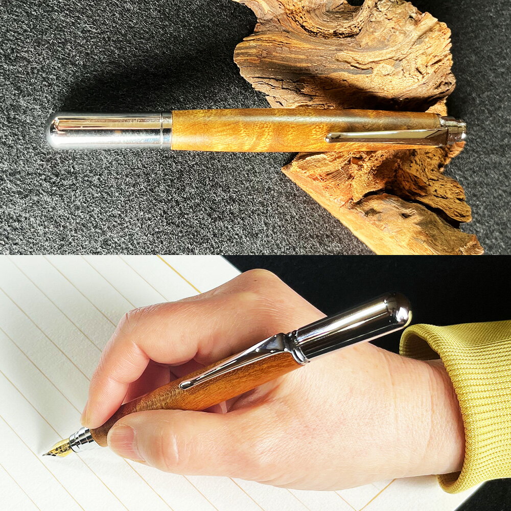【ふるさと納税】金糸楠の万年筆N（コンバーター（1本）、カートリッジ（1本）、木部用メンテナンスオイル（1本）付き）万年筆 楠 自然塗料 文房具 筆記用具 事務用品 里山の木工房 真空 岡山県 美咲町 送料無料
