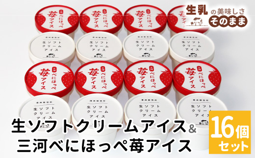 〈スピード発送〉生ソフトクリームアイス&紅ほっぺ いちごアイス (80ml)×16個セット　アイスクリーム　紅ほっぺ　いちご　アイス  根羽村 ネバーランド 12000円