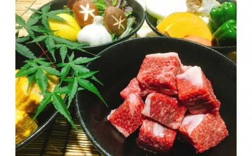 
                  【冷凍・日時指定可能】実生庵の黒毛和牛近江牛 歯ごたえMAX ひとくち角切りステーキ 500g BM1
                