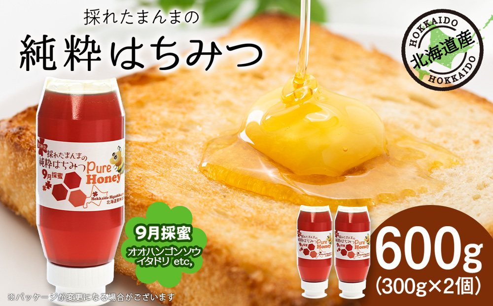 東神楽産採れたまんまの純粋はちみつ300ｇ2個【9月採密】オオハンゴンソウ・イタドリ  etc.