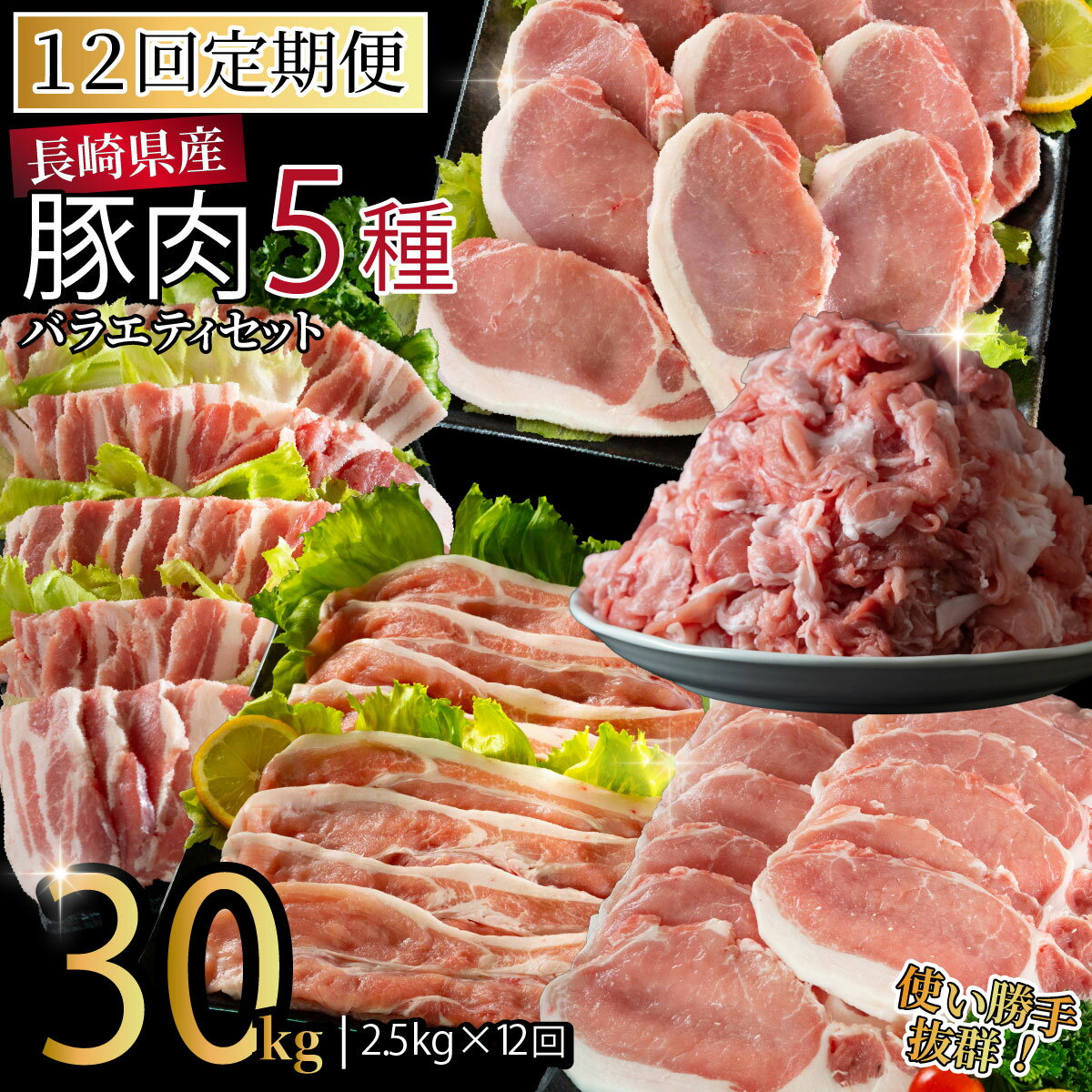 【ふるさと納税】《定期便》長崎県産豚 バラエティ 5点セット 計2.5kg【12回お届け】