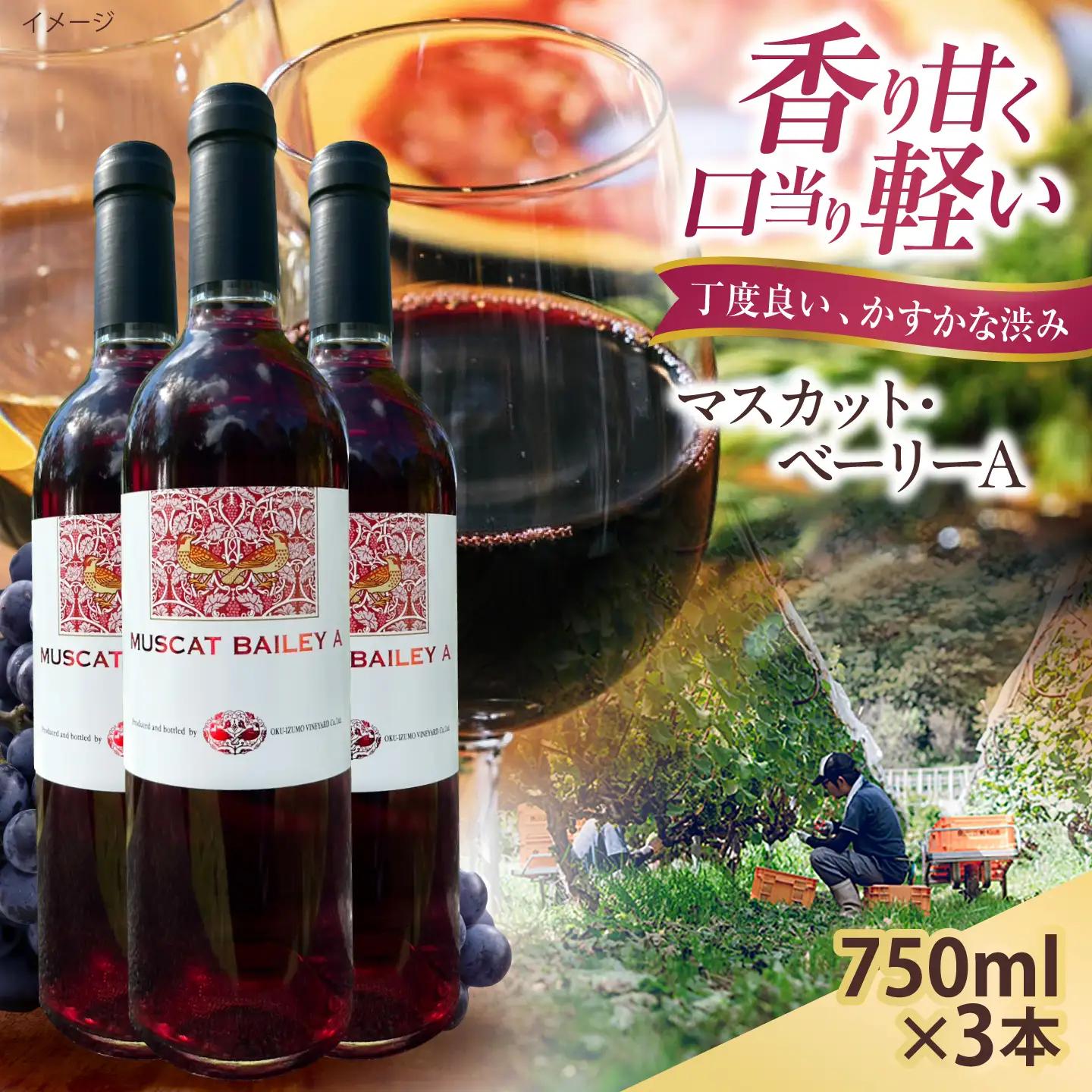 マスカット・ベーリーA 3本 750ml×3 赤ワイン 国産 島根県雲南市/有限会社奥出雲葡萄園[AICS127]