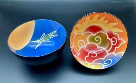 有田焼 伝作窯 黒助茶碗 月と太陽 ペアセット ds001