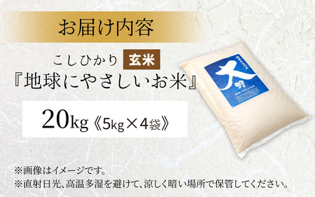 【令和7年産】こしひかり 20kg【玄米】減農薬・減化学肥料 「特別栽培米」－地球にやさしいお米－[E-003004]