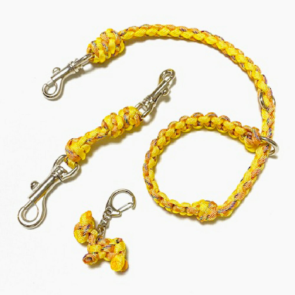 【ふるさと納税】愛犬さんのお散歩すっぽ抜け防止！ 首輪とハーネスを繋ぐジョイントリード（4本丸編み・スタンダード）＆愛犬さんと飼主さんを繋ぐリーシュ（サブ持ち手）セット お揃いのわんこキーホルダー付き 16cm 小型犬～中型犬用 ペット用品 犬用品 倉敷市 送料無料