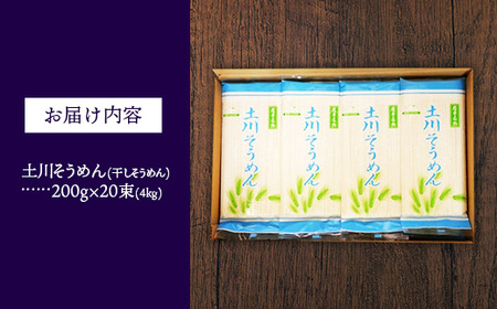 岩手名物「土川そうめん」4㎏（200ｇ×20袋） 乾麺 麺類  素麺 干しそうめんギフト