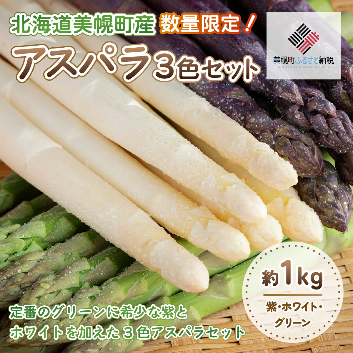 【ふるさと納税】 [先行受付]数量限定 定番のグリーンに希少な紫とホワイトを加えた3色アスパラセット 計約1kg 【配送不可地域：離島】 アスパラガス 紫アスパラ 北海道 美幌町