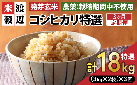【期間限定】【3ヶ月連続お届け】【令和7年産】発芽玄米 コシヒカリ「特選」特別栽培米使用 6kg（3kg×2袋）×3回（計18kg）【米 こしひかり 玄米 ギャバ GABA 無農薬 特別栽培 食物繊維 栄養 真空パック ごはん ご飯 おいしい ふるさと納税米】 [J-2911]