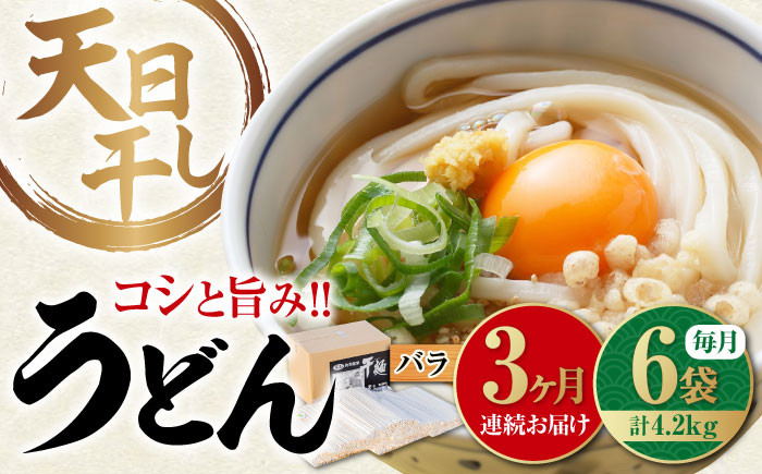 
【全3回定期便】完全天日⼲し製法！江田島のうどん たっぷりセット バラ 700g×6袋 麺 ギフト プレゼント 料理 広島 ＜迫製麺所＞江田島市 [XAM014]
