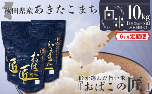 
【６ヶ月定期便】秋田県産おばこの匠あきたこまち　10kg （2kg×5袋）白米
