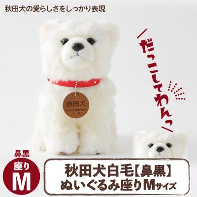 ふるさと納税 大館市 秋田犬白毛(鼻黒)ぬいぐるみ　座りMサイズ