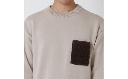 セーター 胸ポケットボアセーター ( ベージュ・M ) メンズ ニット | 長袖 無地 カジュアル シンプル おしゃれ 男性 プレゼント ギフト 秋冬 秋 冬 新潟県 五泉市 有限会社桜井メリヤス工場